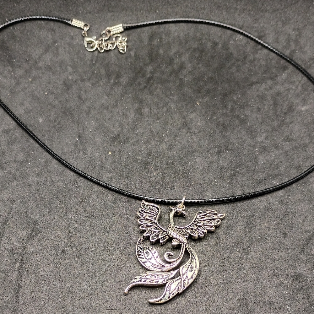 Unisex Silver Phoenix Pendant Necklace